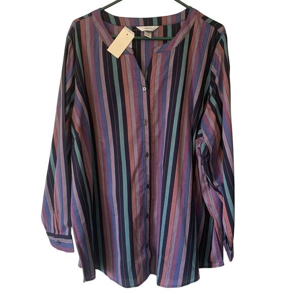 CJ Banks-NWT-Purple Striped Button Down-Size 3X-24/26W - Picture 1 of 6